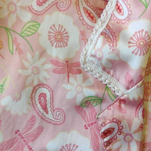 Vintage Kathryn dragonfly floral paisley satin button nightgown - Picture 8 of 9